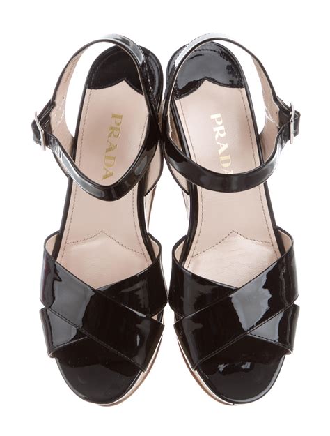 prada patent flat sandals|Prada patent leather wedge sandals.